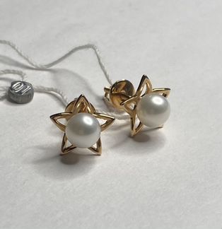 Золотые серьги пусеты 585 с жемчугом