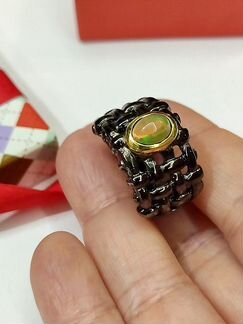 Кольцо с эфиопским опалом, золото и серебро