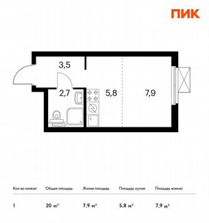 Квартира-студия, 20 м², 20/31 эт.