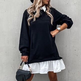 Трикотажное платье с белой оборкой