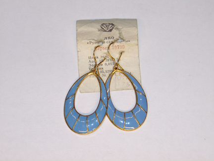 Серьги голубая эмаль с позолотой